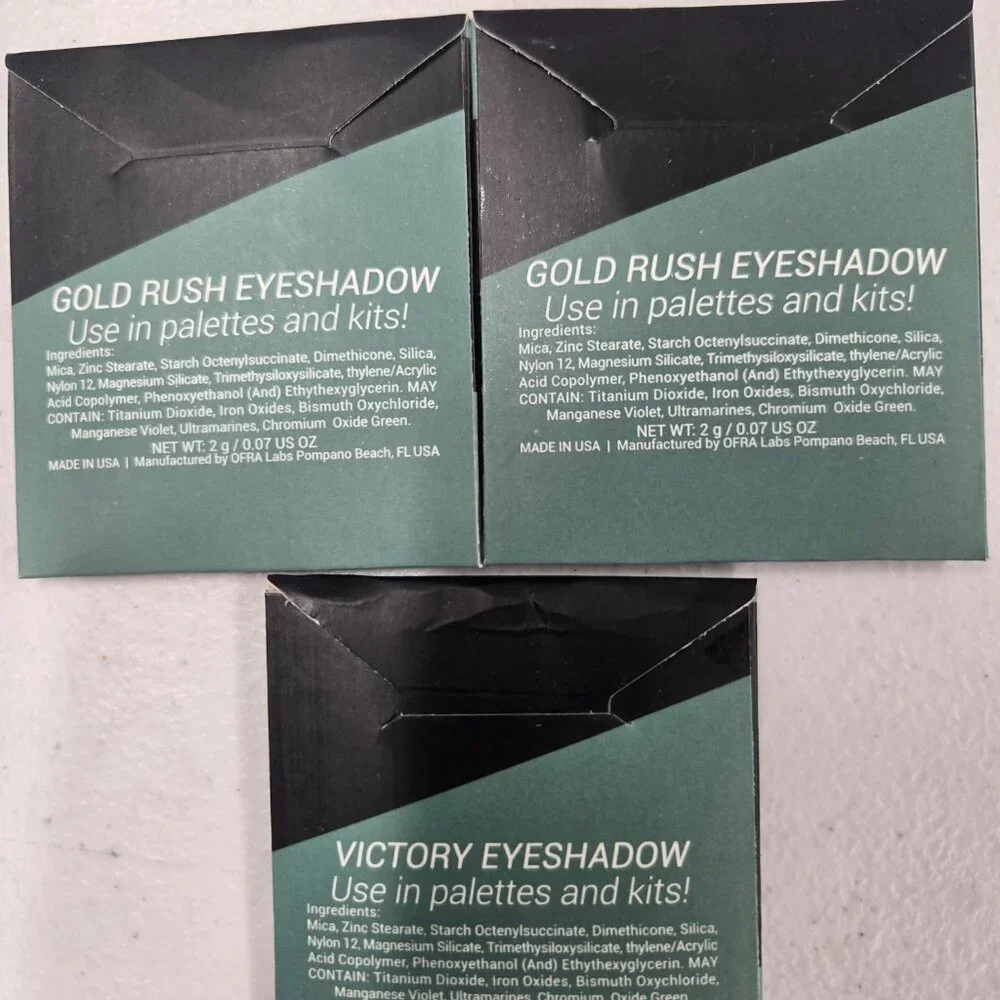 ⭐ 3 OFRA Eyeshadow Singles, 2 Gold Rush and 1 Victory sample sized palettes